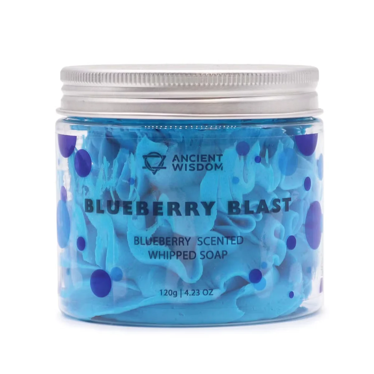 Blueberry Whipped Soap 120g in jar with creamy texture, a luxury bath soap for gentle cleansing and hydration