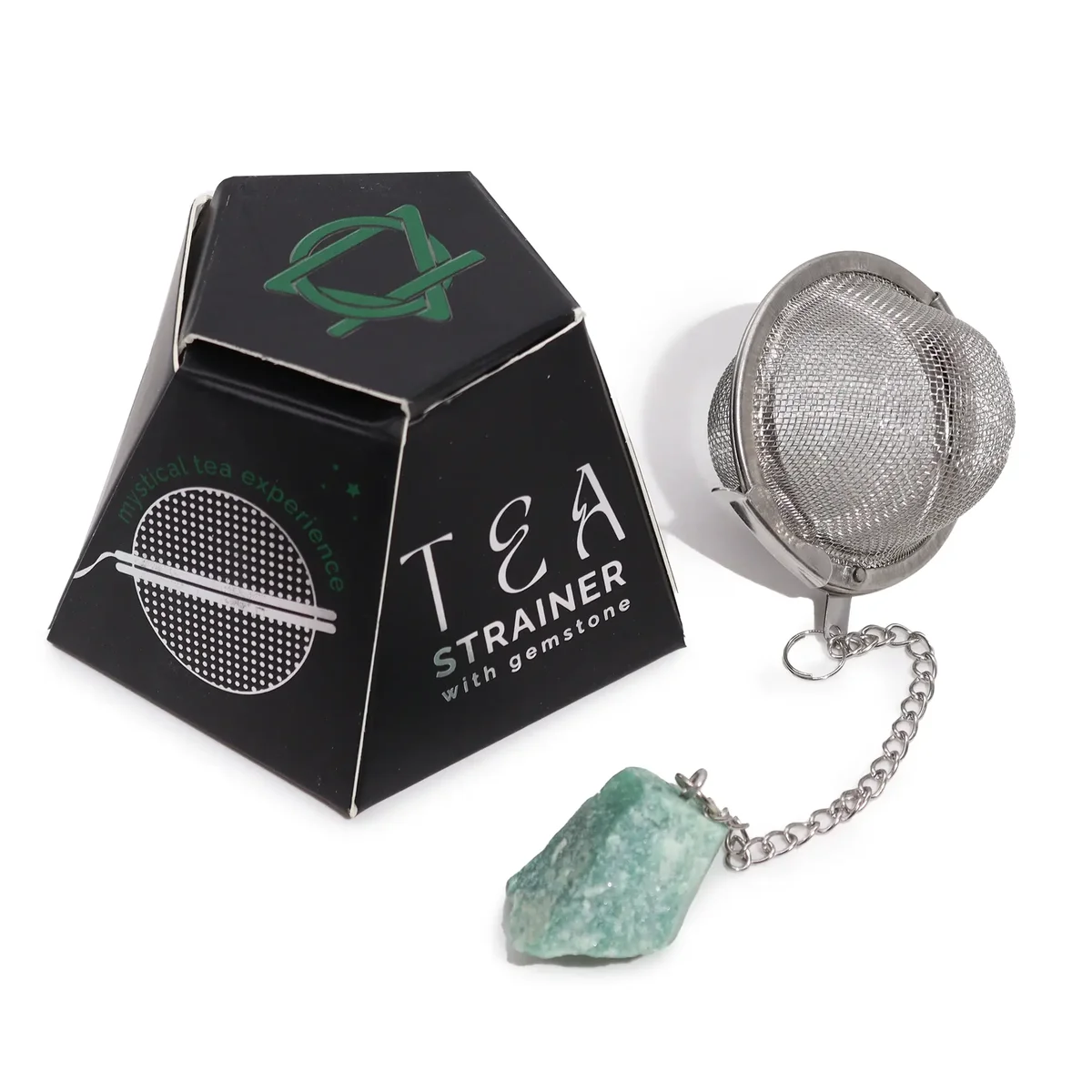 Raw green aventurine tea strainer with natural crystal texture for brewing loose leaf tea