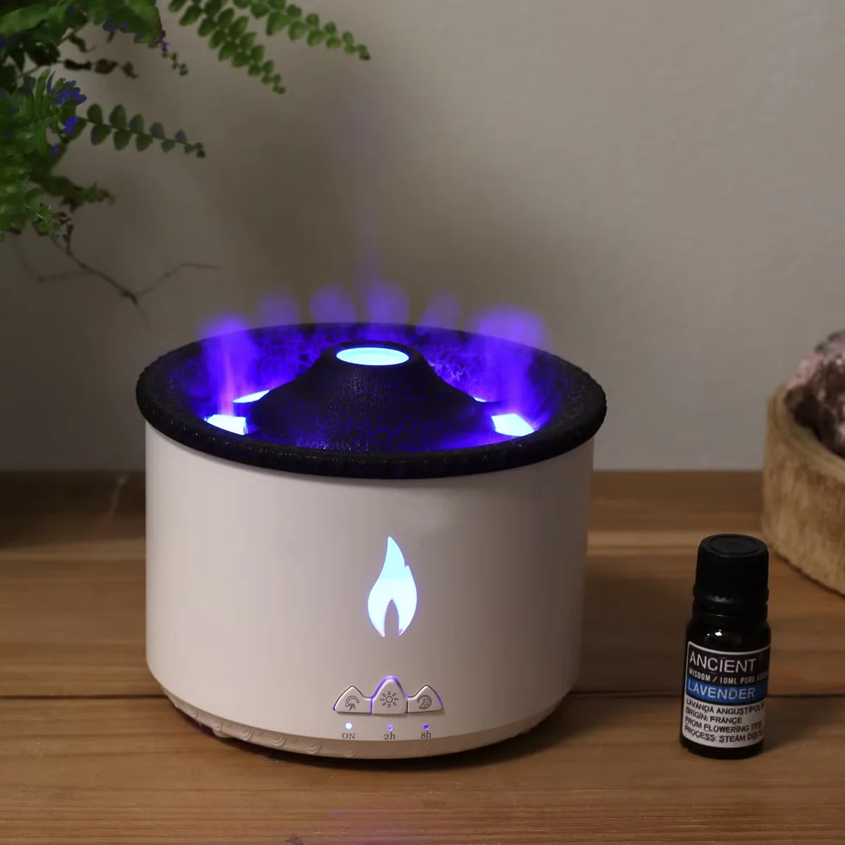 Medium Volcano Effect Aroma Diffuser in two colours, showing 360ml capacity and plug-in design on white background