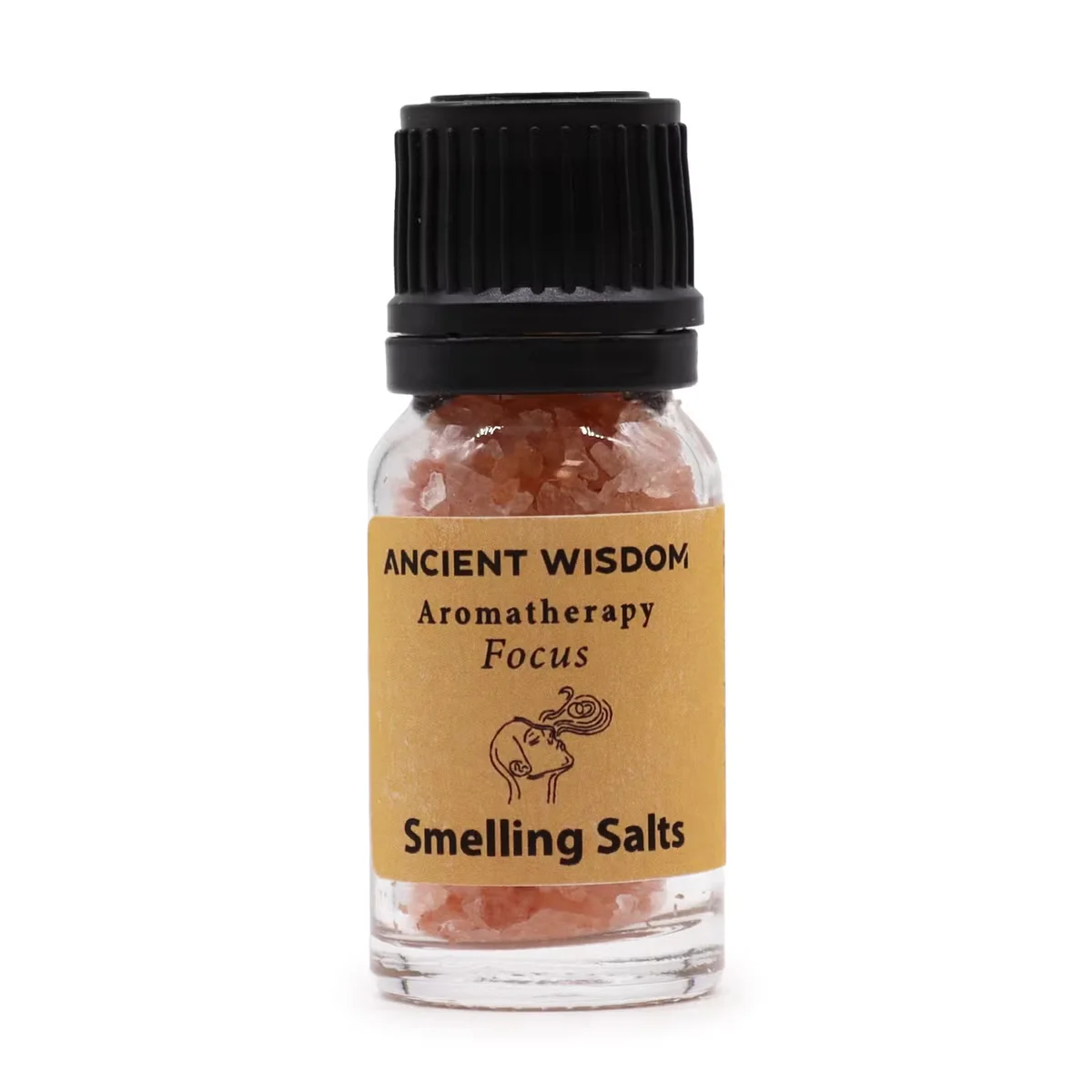 Focus Aromatherapy Smelling Salt bottle with natural smelling salts label on a plain white background