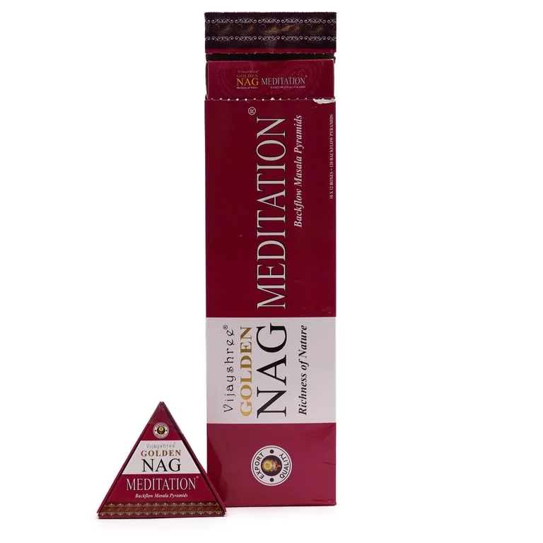 42 g Jumbo Golden Nag meditation incense cones on a wooden surface