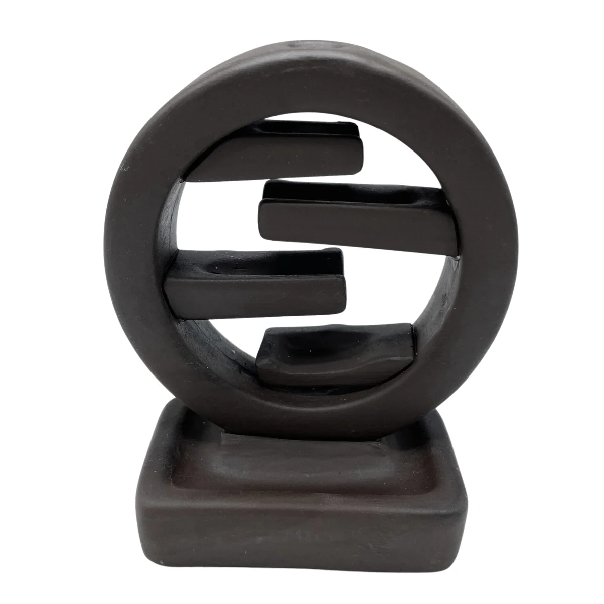 Ceramic backflow incense burner shaped as a Zen circle of life incense with smoke flowing downward