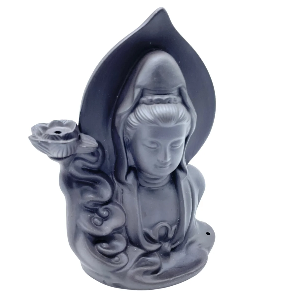Serene Buddha backflow incense burner as a decorative incense holder releasing smoke downwards