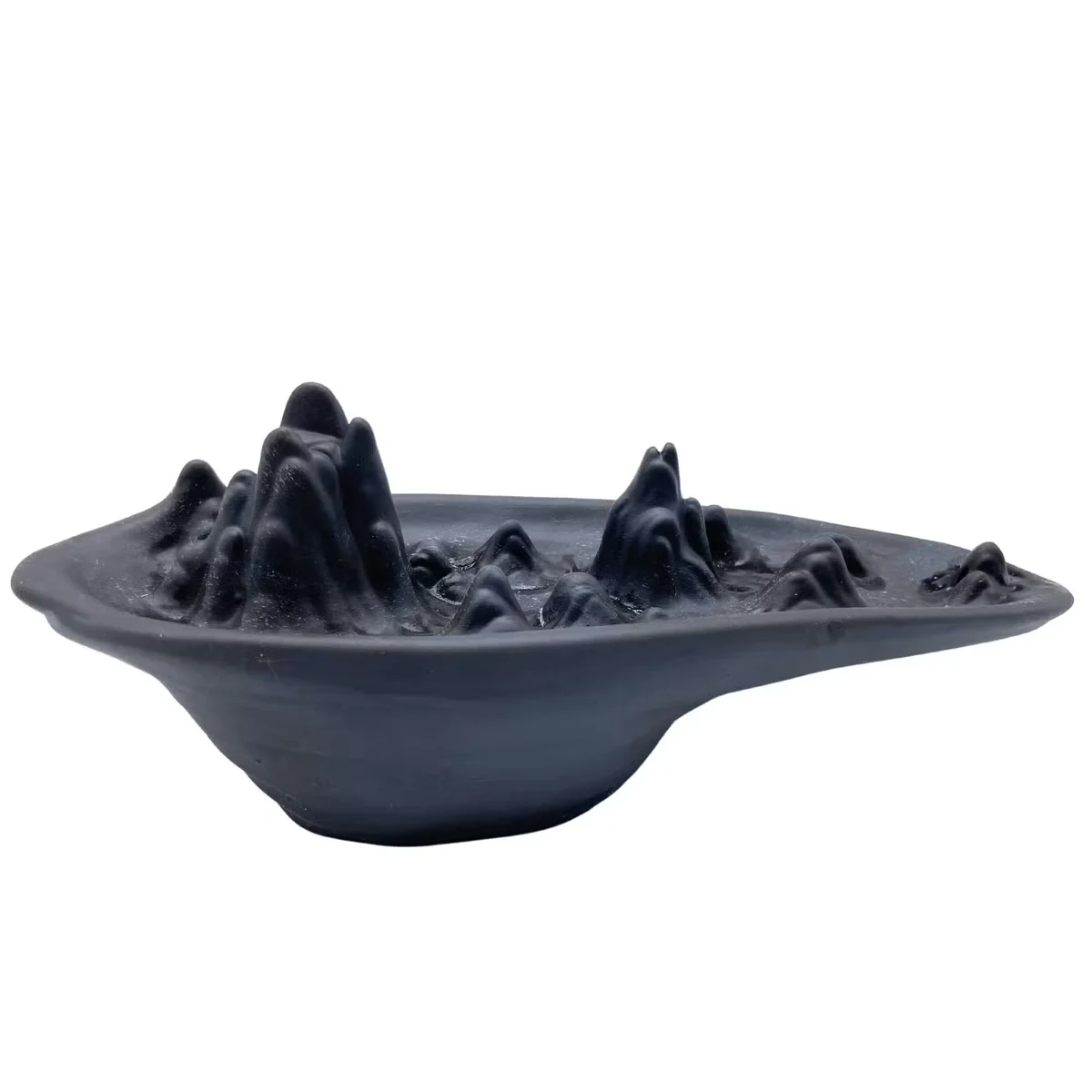 Mountain scape backflow incense burner with smoke waterfall incense flowing down ceramic peaks