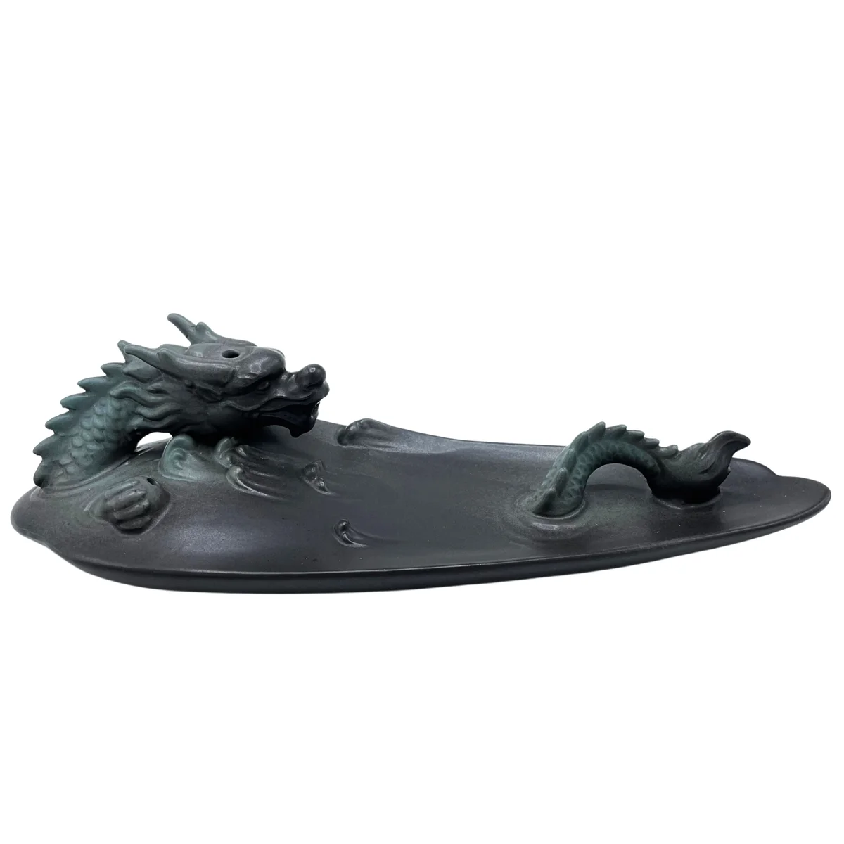 Dragon in pool backflow incense burner figurine with intricate details for calming smoke effects