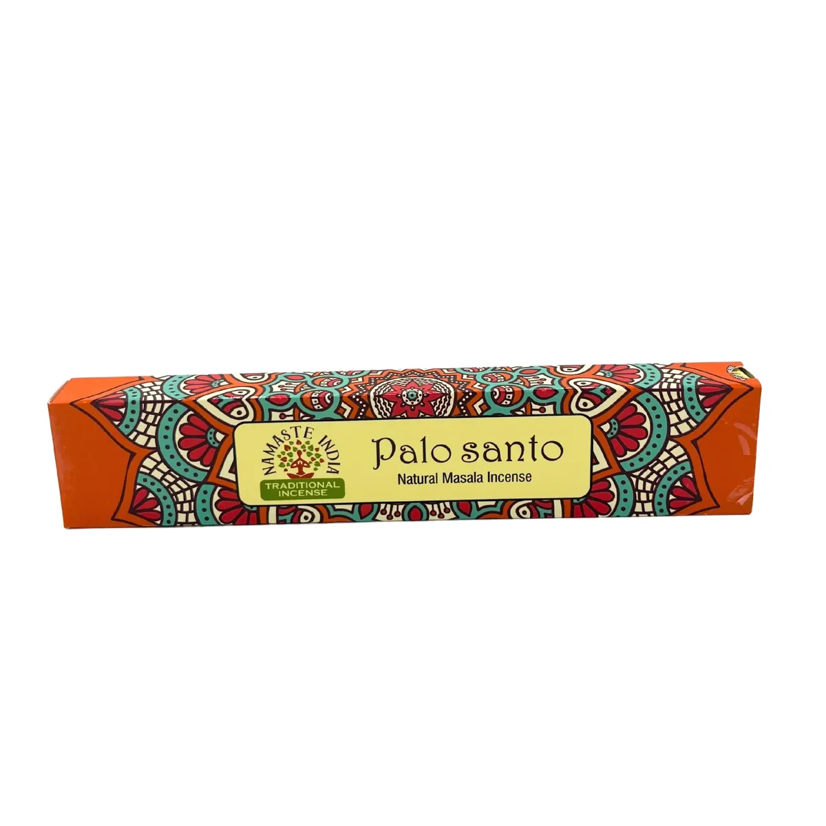 Box of Namaste Mandala incense sticks with Palo Santo scent on a plain white background