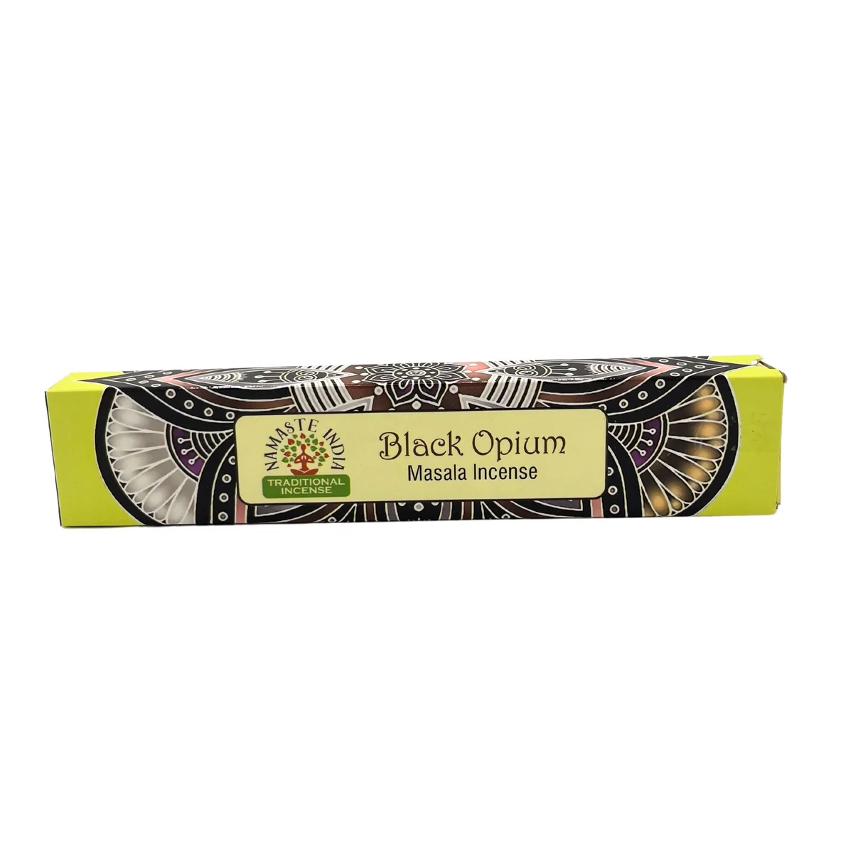 Namaste Mandala Masala Incense sticks in Black Opium scent with decorative packaging visible on white background
