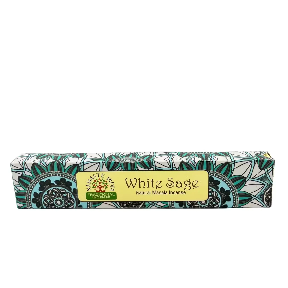 Namaste Mandala Masala Incense sticks with white sage aroma in decorative packaging on a white background