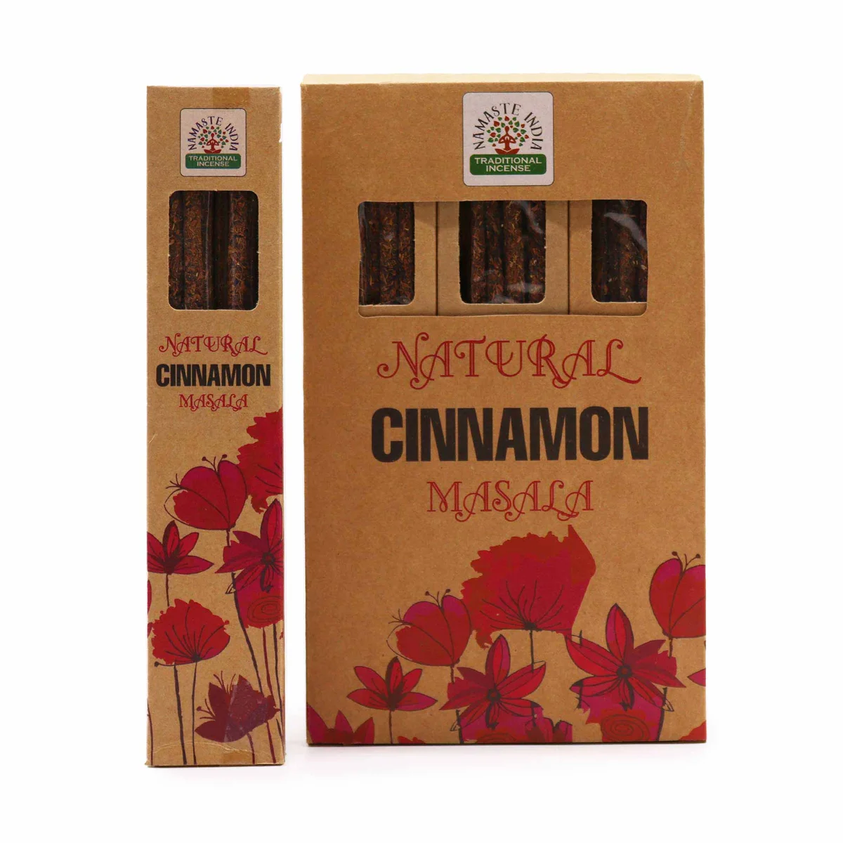 Bundle of natural botanical cinnamon incense sticks arranged on a wooden surface with cinnamon sticks nearby