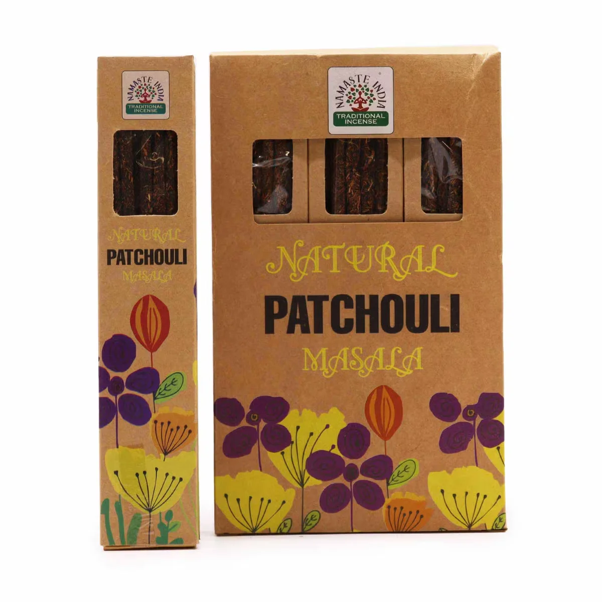 Box of Natural Botanical Masala Incense Patchouli sticks with natural fragrance incense label on UK e-commerce product page
