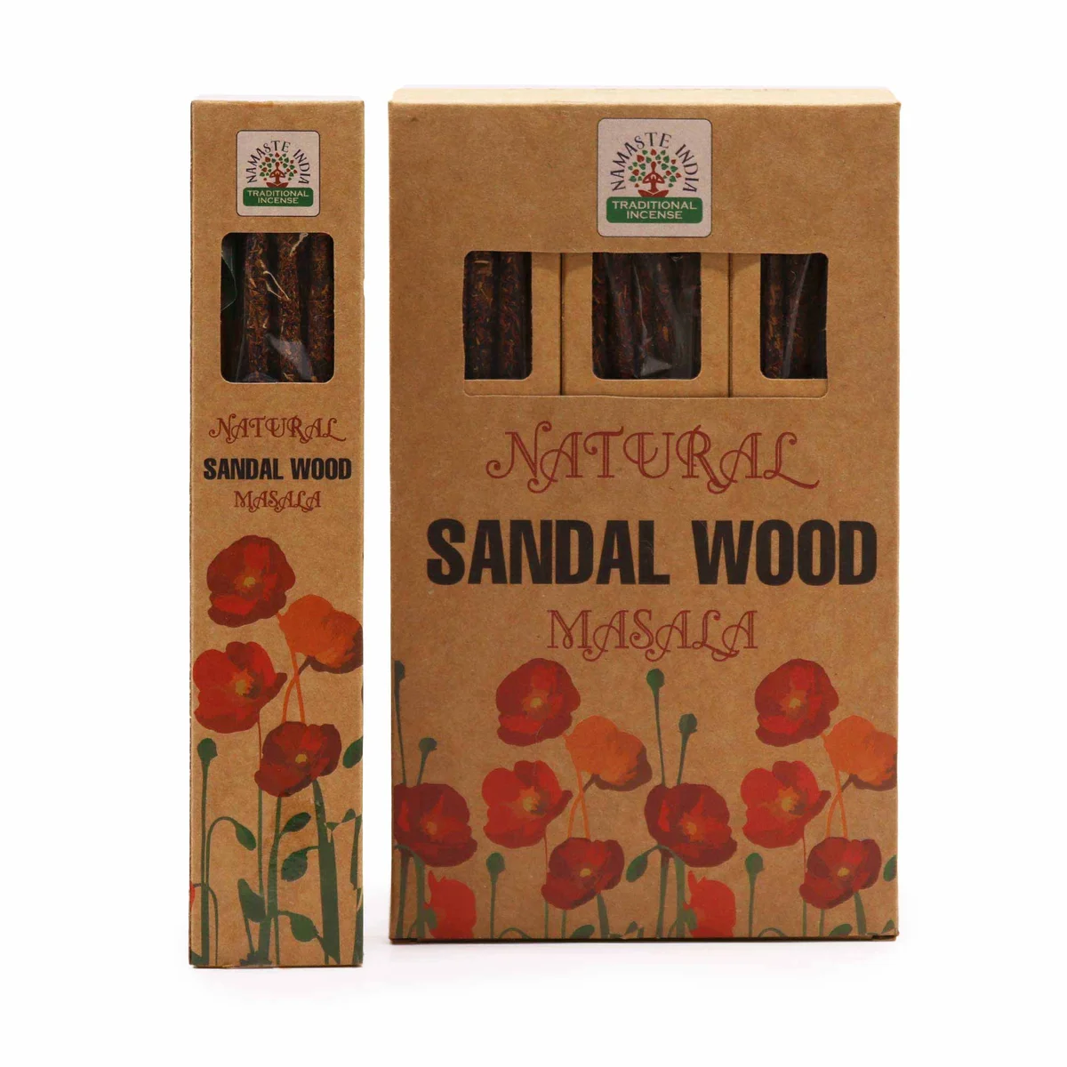 Close-up of natural botanical sandalwood incense sticks arranged on a wooden surface