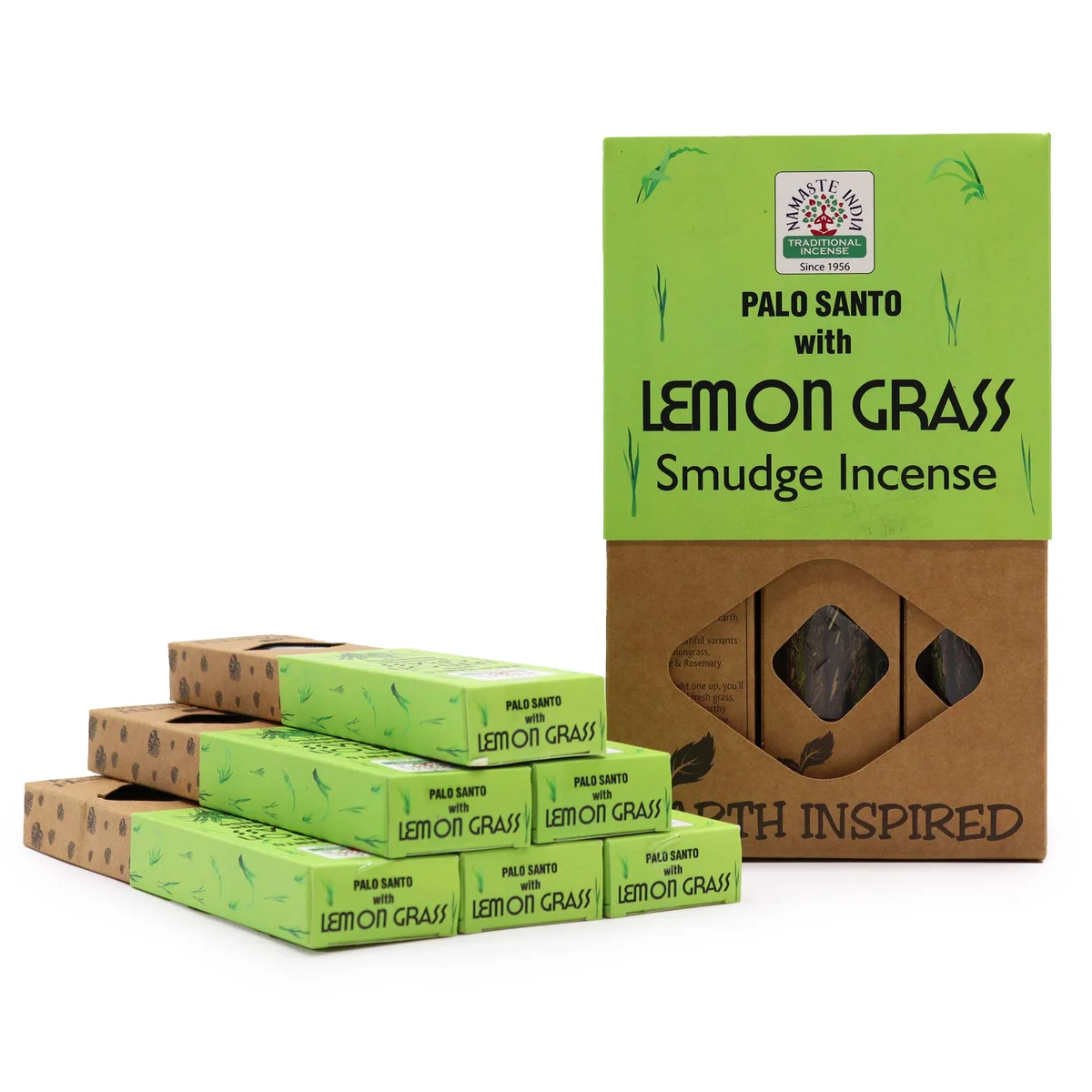 Bundle of Earth Inspired Lemon Grass smudge incense sticks with natural packaging on a white background