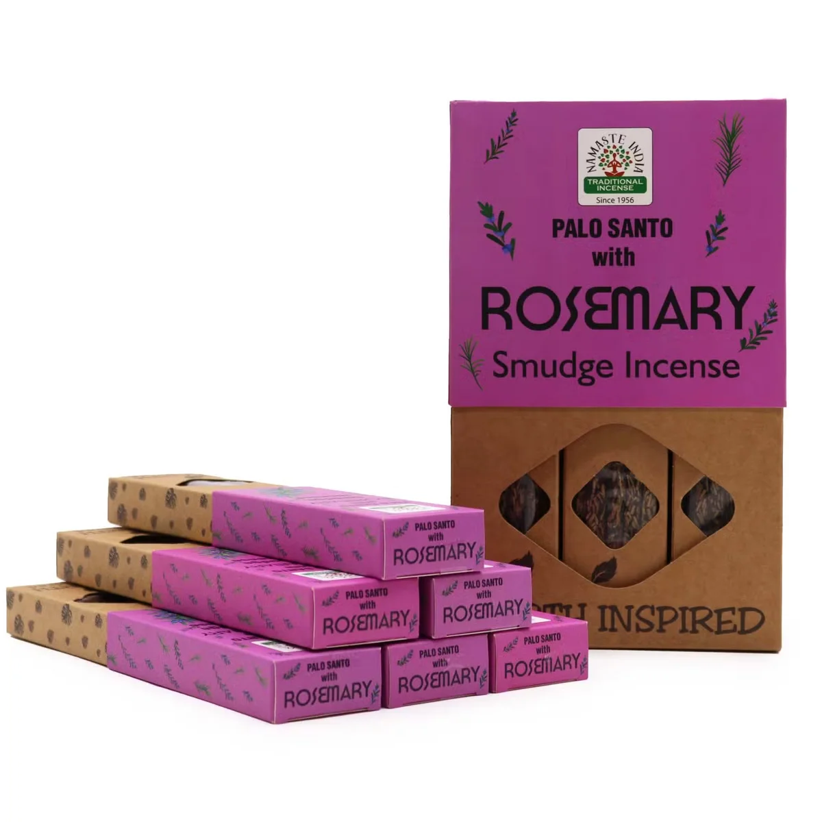 Bundle of Earth Inspired Rosemary smudge aromatherapy incense sticks with natural herbs on a white background