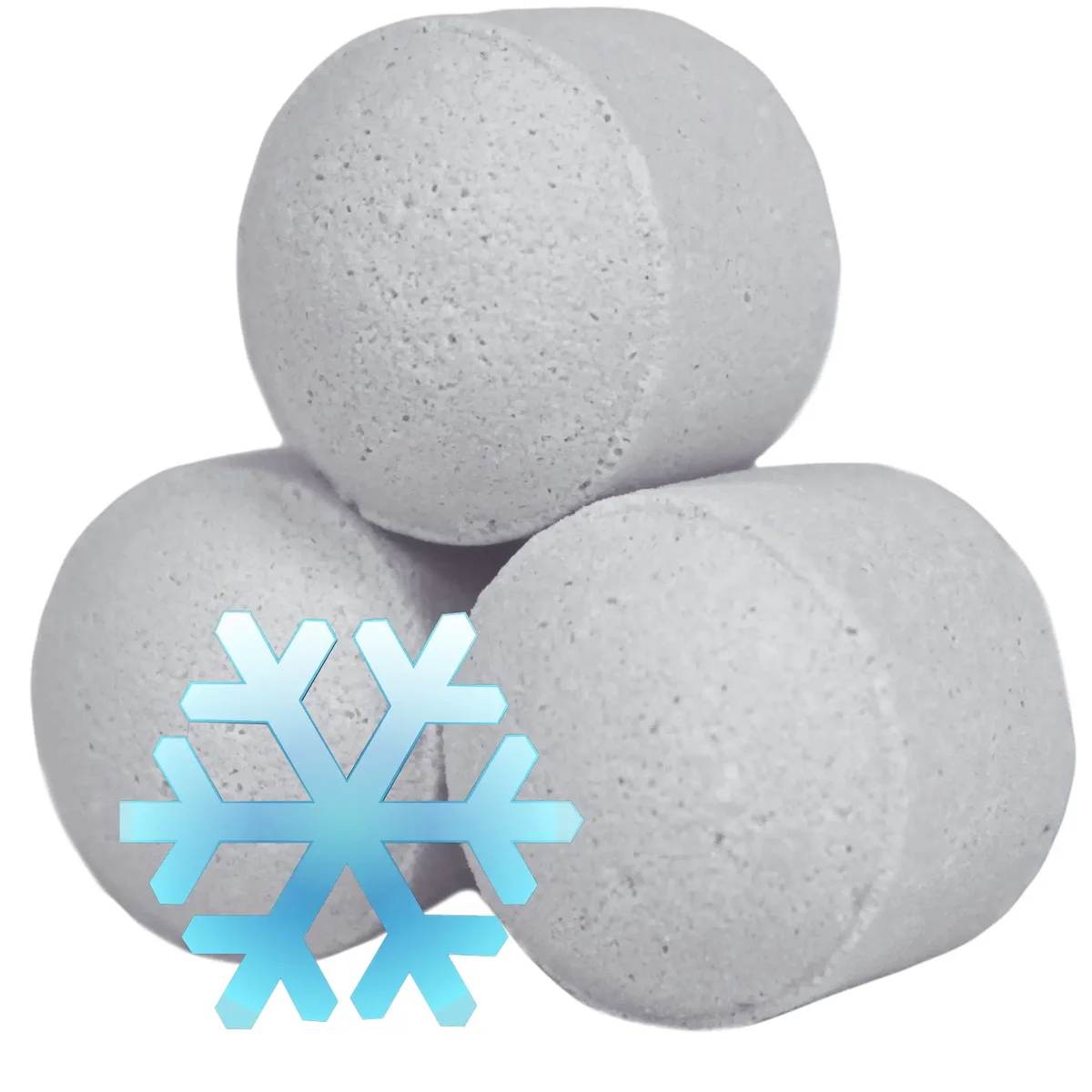 Box of white Christmas themed chill pills bath bombs weighing 1.3Kg with mini bath bomb shapes displayed