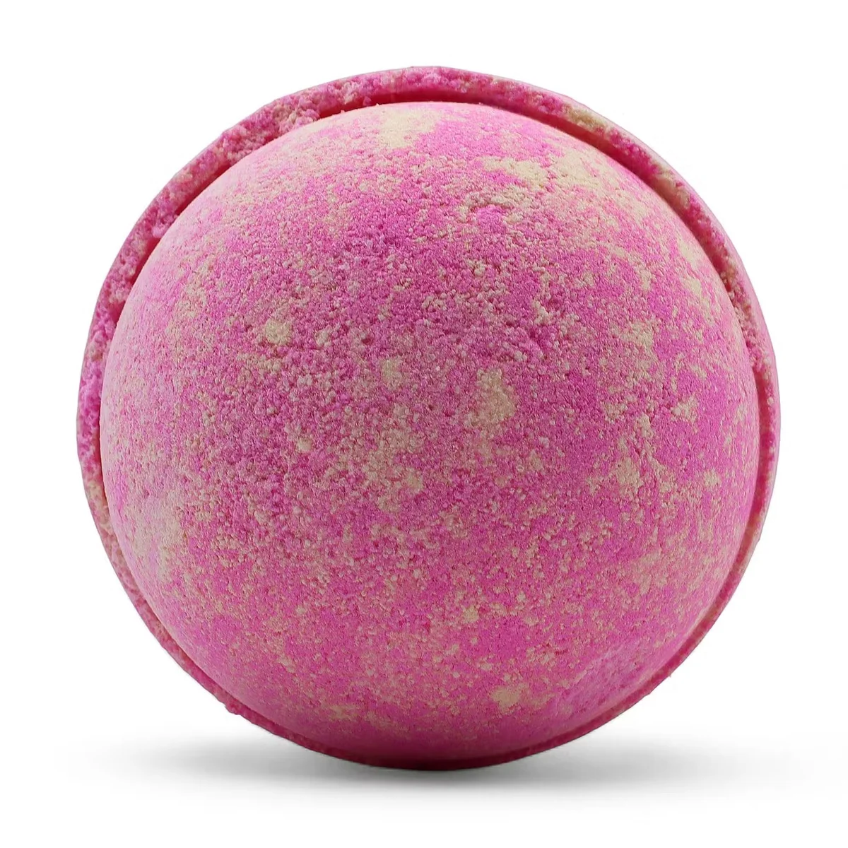 Three pink lemonade fragrant bath bombs arranged on a white surface for a relaxing bath experience