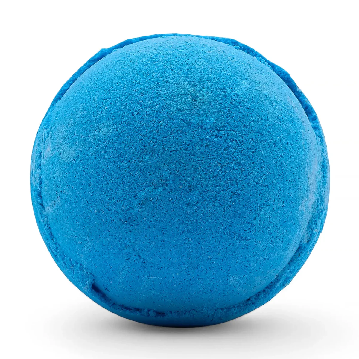 Set of 3 round blueberry-scented bath bombs in shades of blue, arranged together on a white background