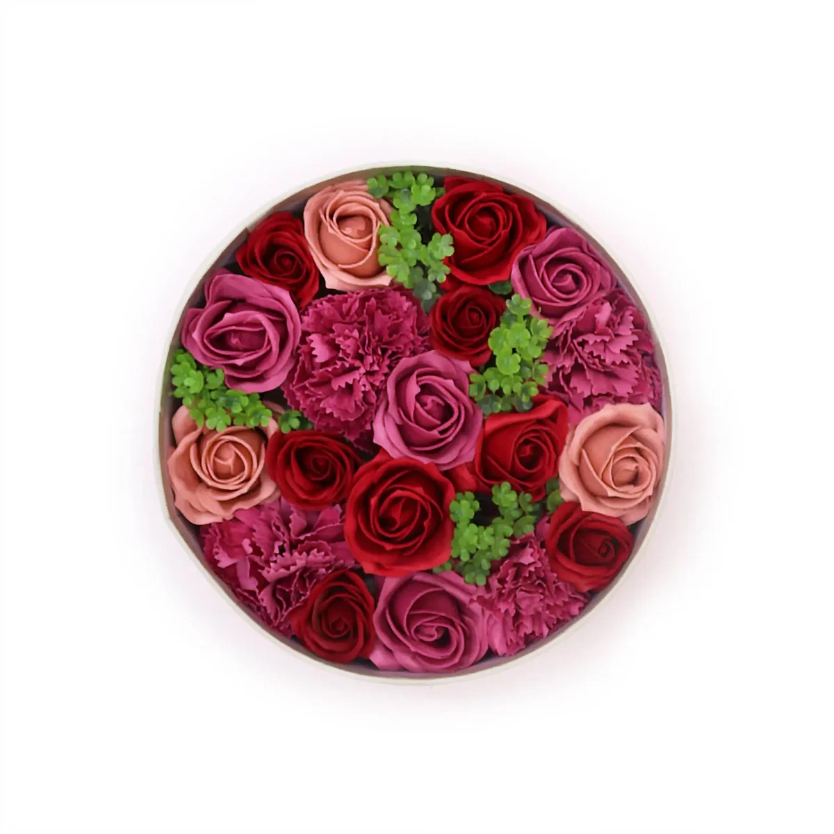 Round decorative storage box with vintage rose pattern on lid and sides, ideal for home organization and decor
