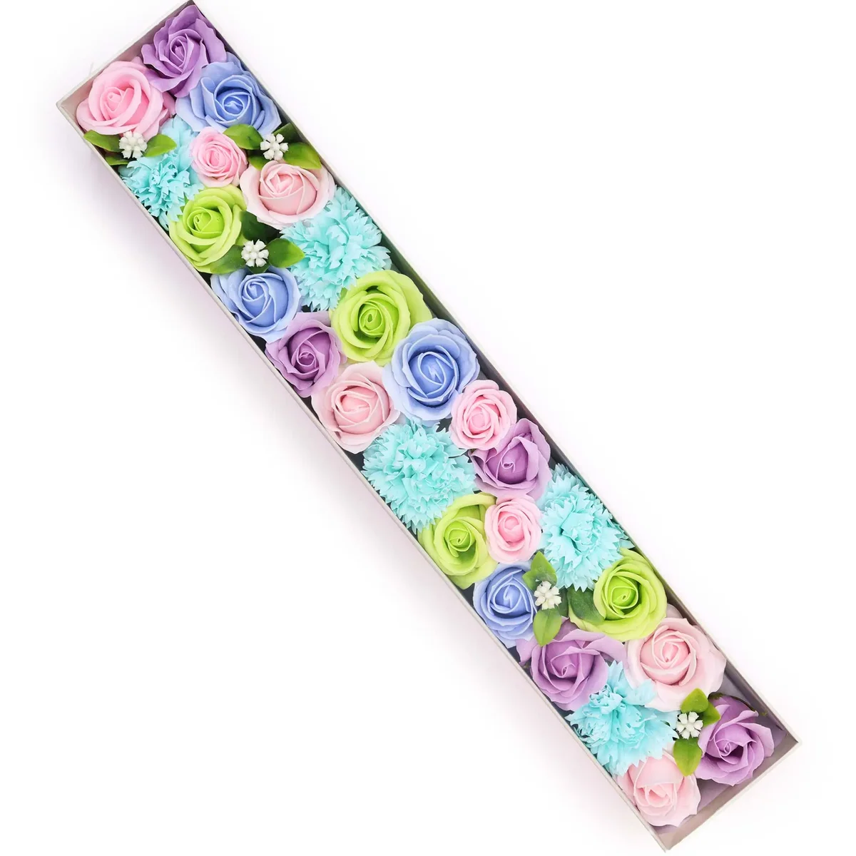 Extra long baby blessings box in blue tones with decorative patterns and text for newborn celebrations