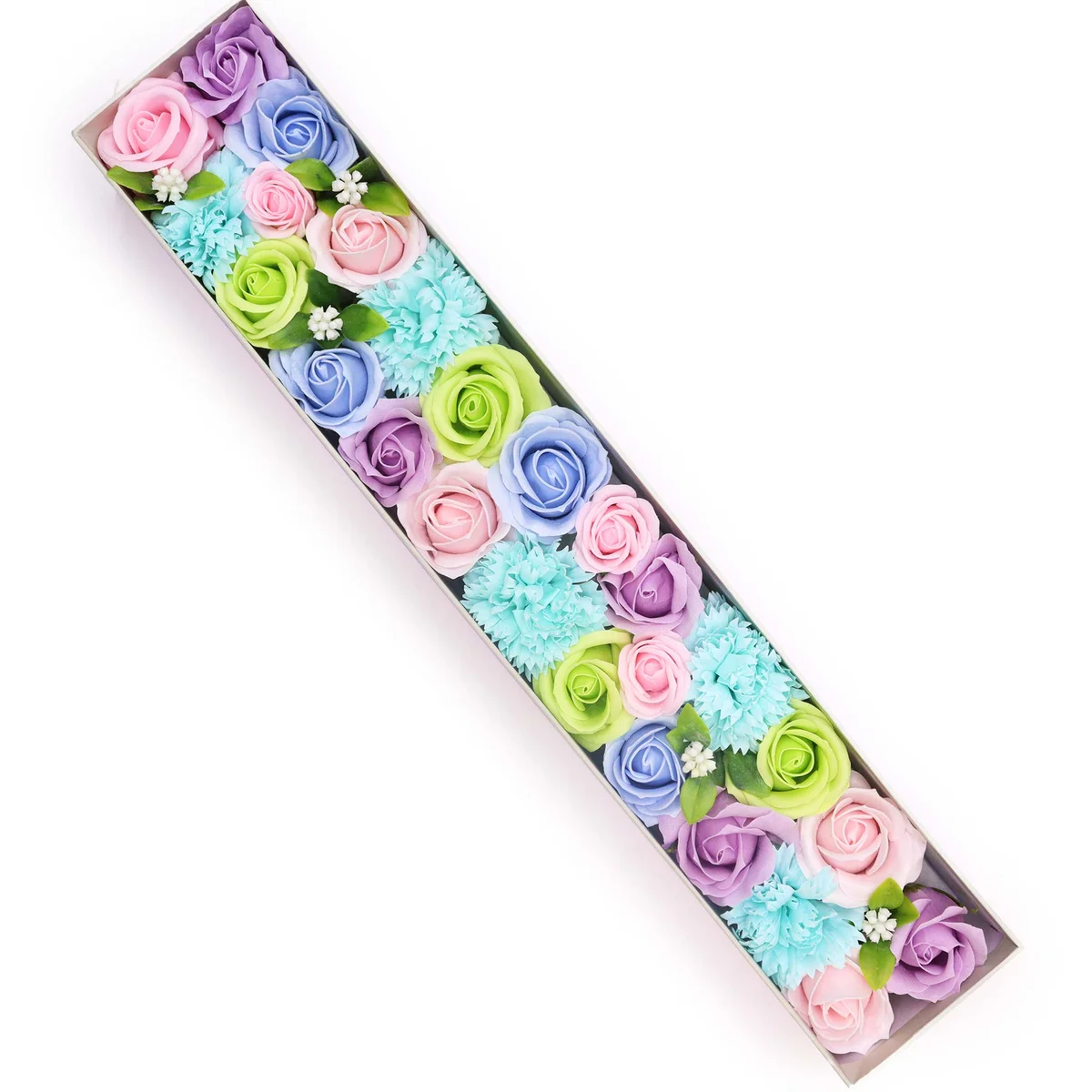 Extra long blue storage box with Baby Blessings design in shades of blue for organizing items