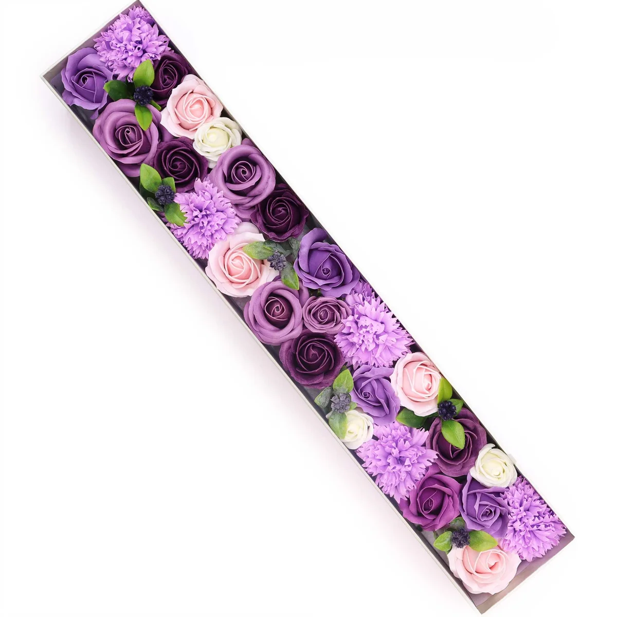 Extra long lavender rose ornament with delicate carnation flowers arranged in a floral design