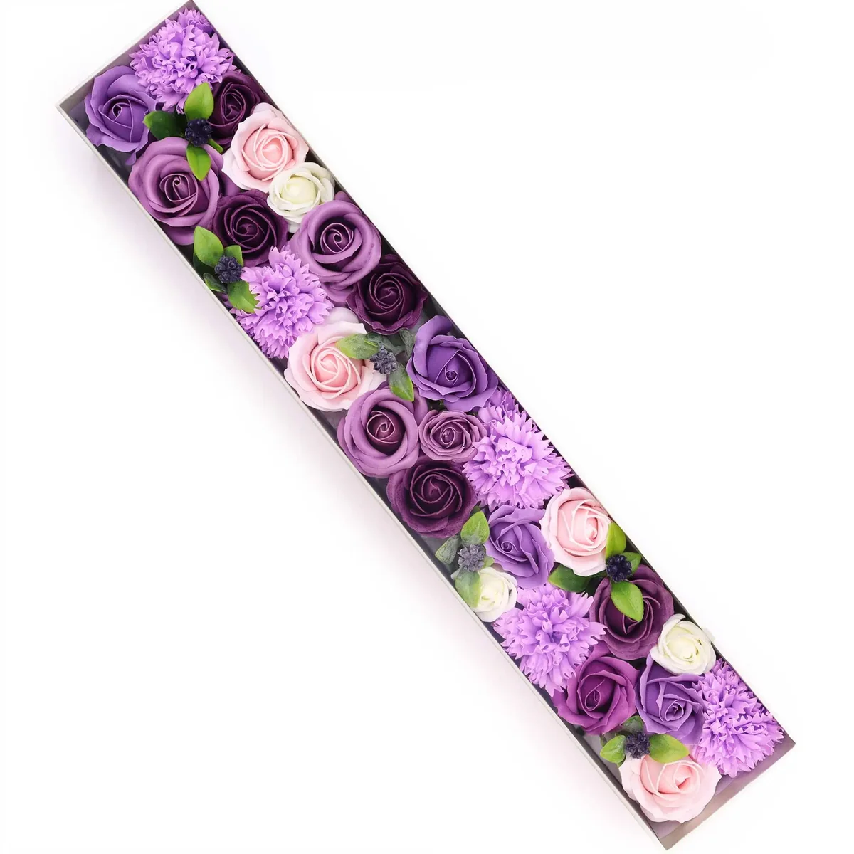 Extra long lavender rose decoration featuring lavender roses and pink carnations arranged elegantly