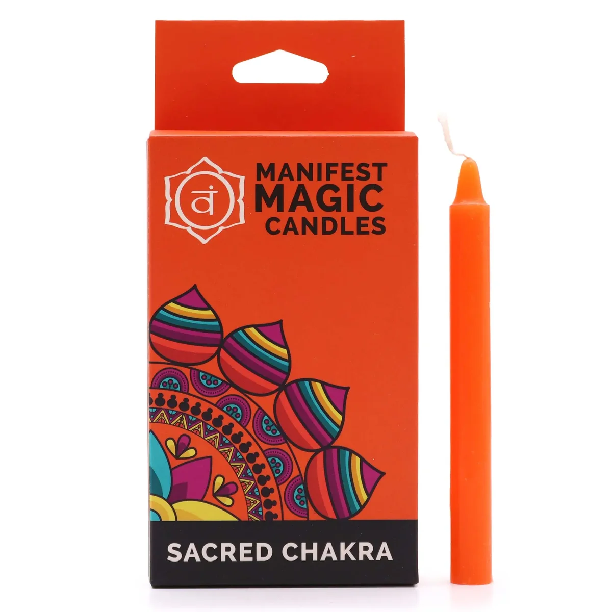 Twelve orange candles pack shown together, forming a sacred chakra set.