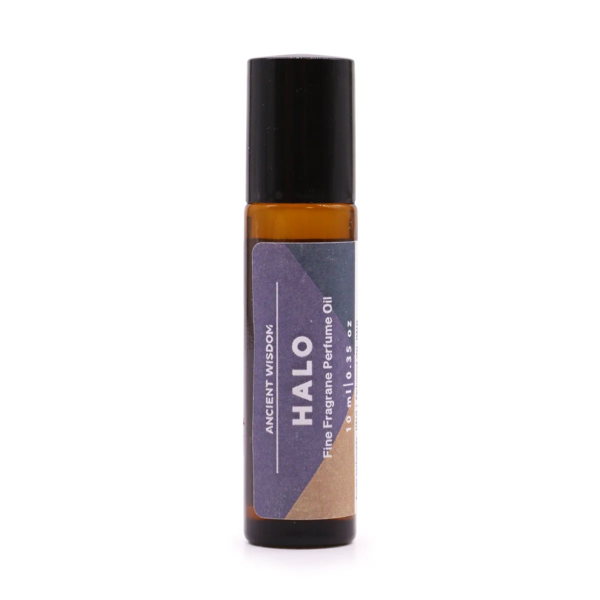 Halo fine fragrance perfume oil 10ml bottle with sleek glass container and minimalist label.