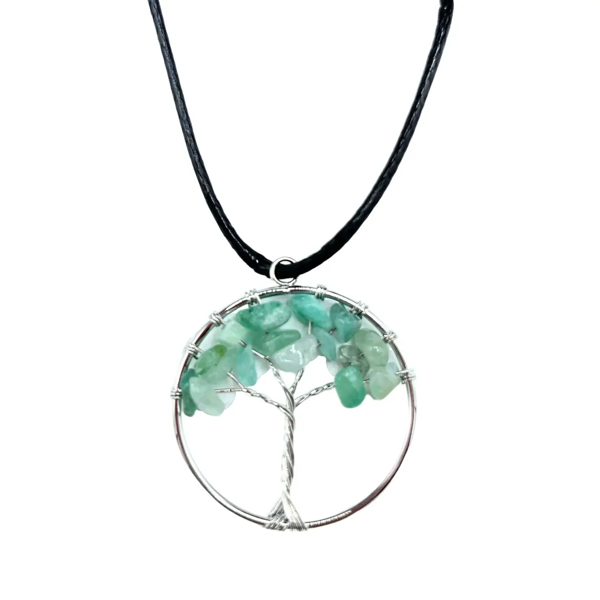 Jade Tree of Life pendant necklace, green jade charm with tree design.