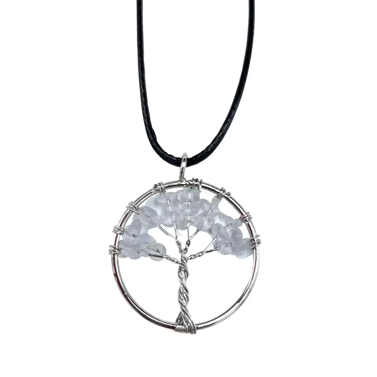 Rock crystal Tree of Life pendant in crystal jewellery uk.