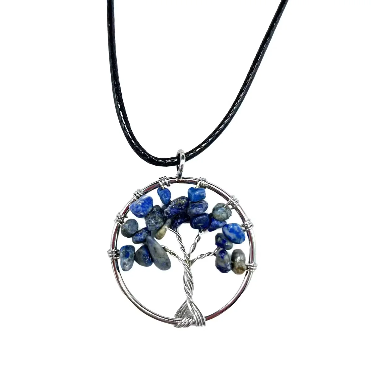 Sodalite Tree of Life pendant, natural stone necklace.