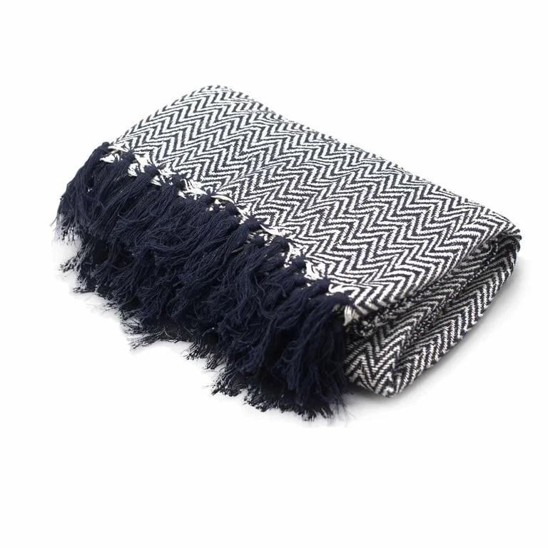 Navy zigzag boho comfort throw.