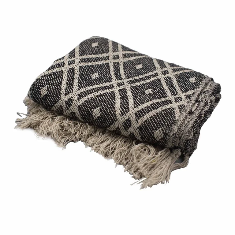 Decorative comfort throws in black and beige boho style