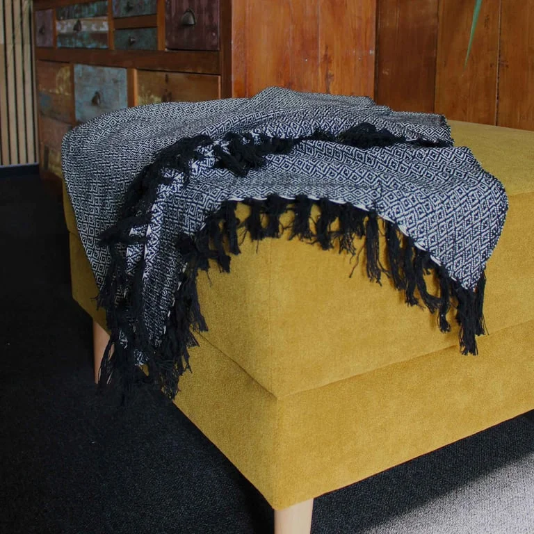 Decorative comfort throw in charcoal, boho style with woven texture.