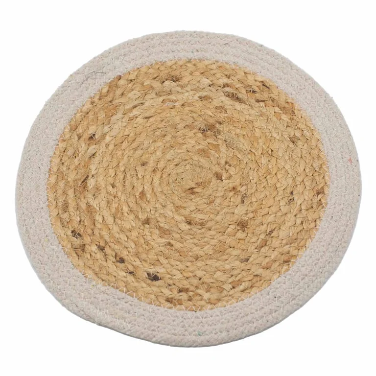 Natural place mat made from jute and cotton, 30cm square, ivory border.