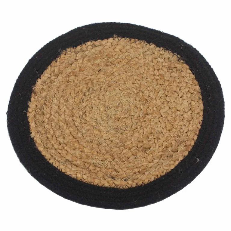Natural place mat made from jute and cotton, 30cm with a stylish black border.