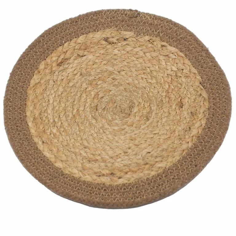 Natural place mat made of jute and cotton, 30cm square, natural border, rustic style