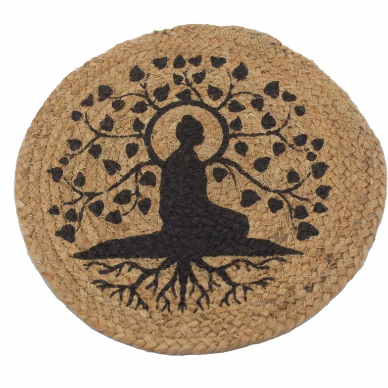 Natural jute place mat featuring a Bodhi tree design.