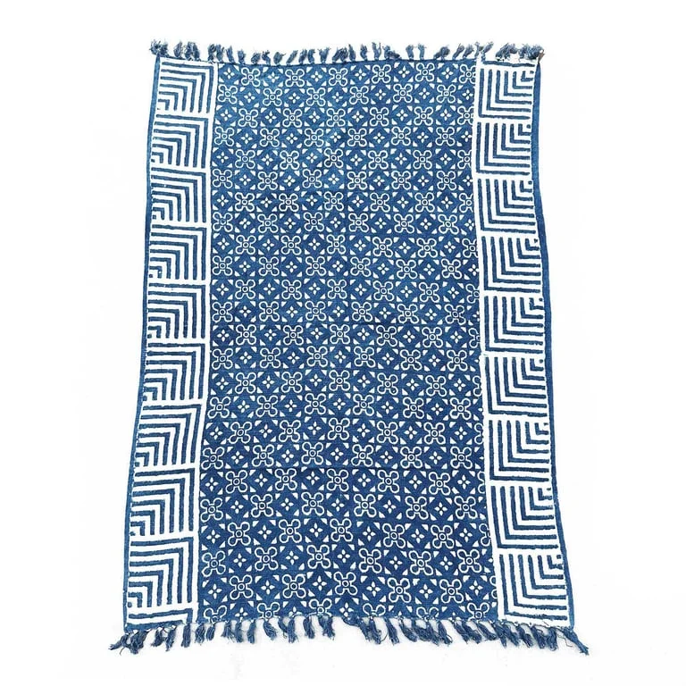 Handmade indigo throw blanket, 170x120cm, displayed on a neutral background.