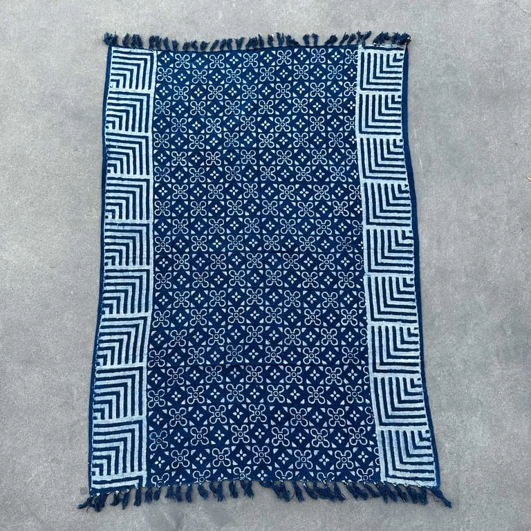 Handmade indigo throw – kasba tiles throw, 170x120cm.