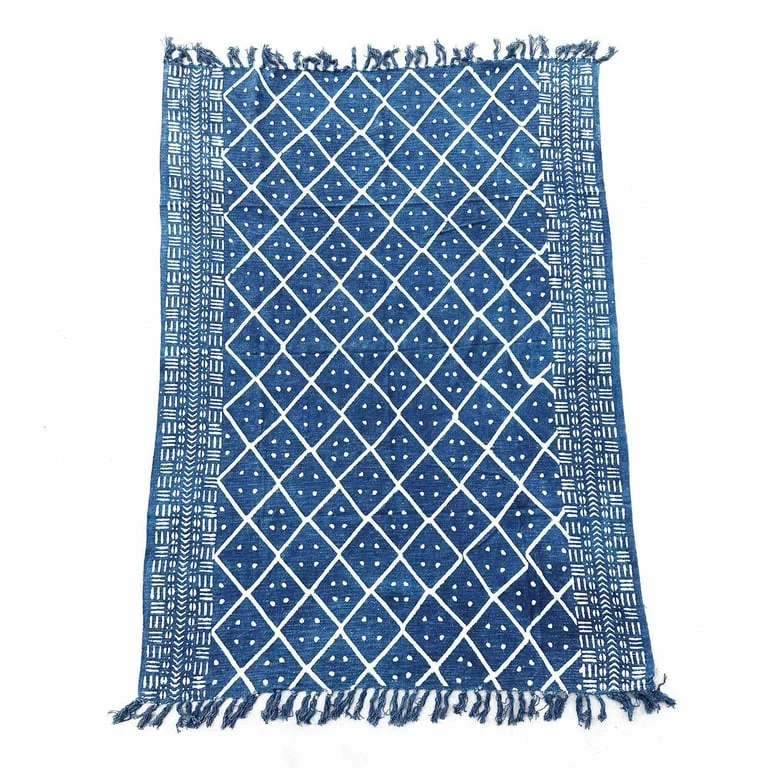 Handmade indigo throw blanket, deep indigo weave, size 170x120cm, Midnight Heerak