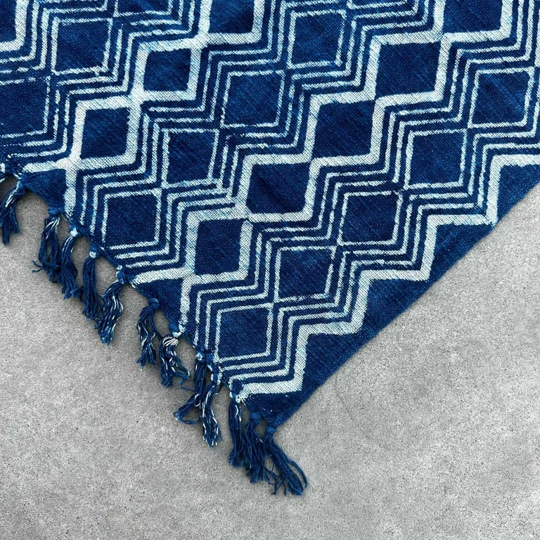 Handmade indigo runner 170x60cm with a heerak pattern runner