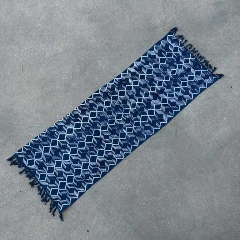 Handmade indigo runner with traditional pattern, 170x60cm, perfect handmade table decor