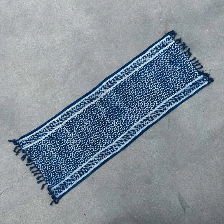 Handmade indigo runner 170x60cm table runner adding elegant, soft hue to any table surface