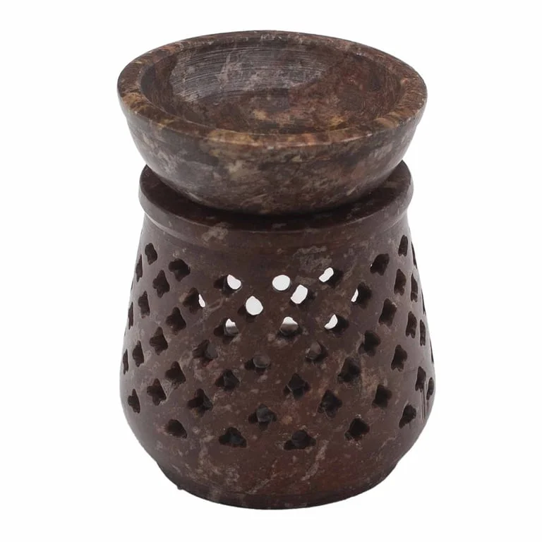 Small soapstone oil burner, 8 cm, classic design displayed on neutral white background