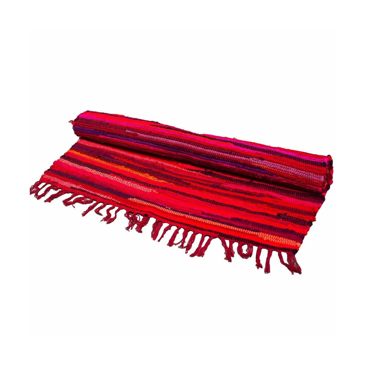Small 50x90cm rag rug in vibrant shocking pinks, premium quality rug with textured woven design