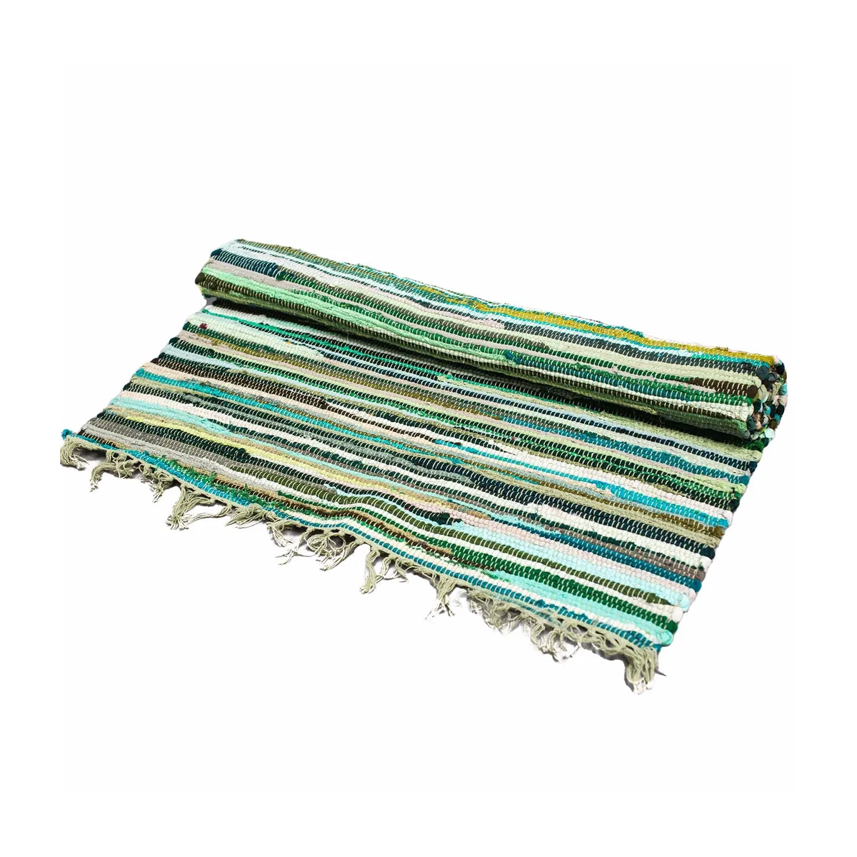 Small 50x90cm rag rug in natural green shades, premium quality woven textile for home decor