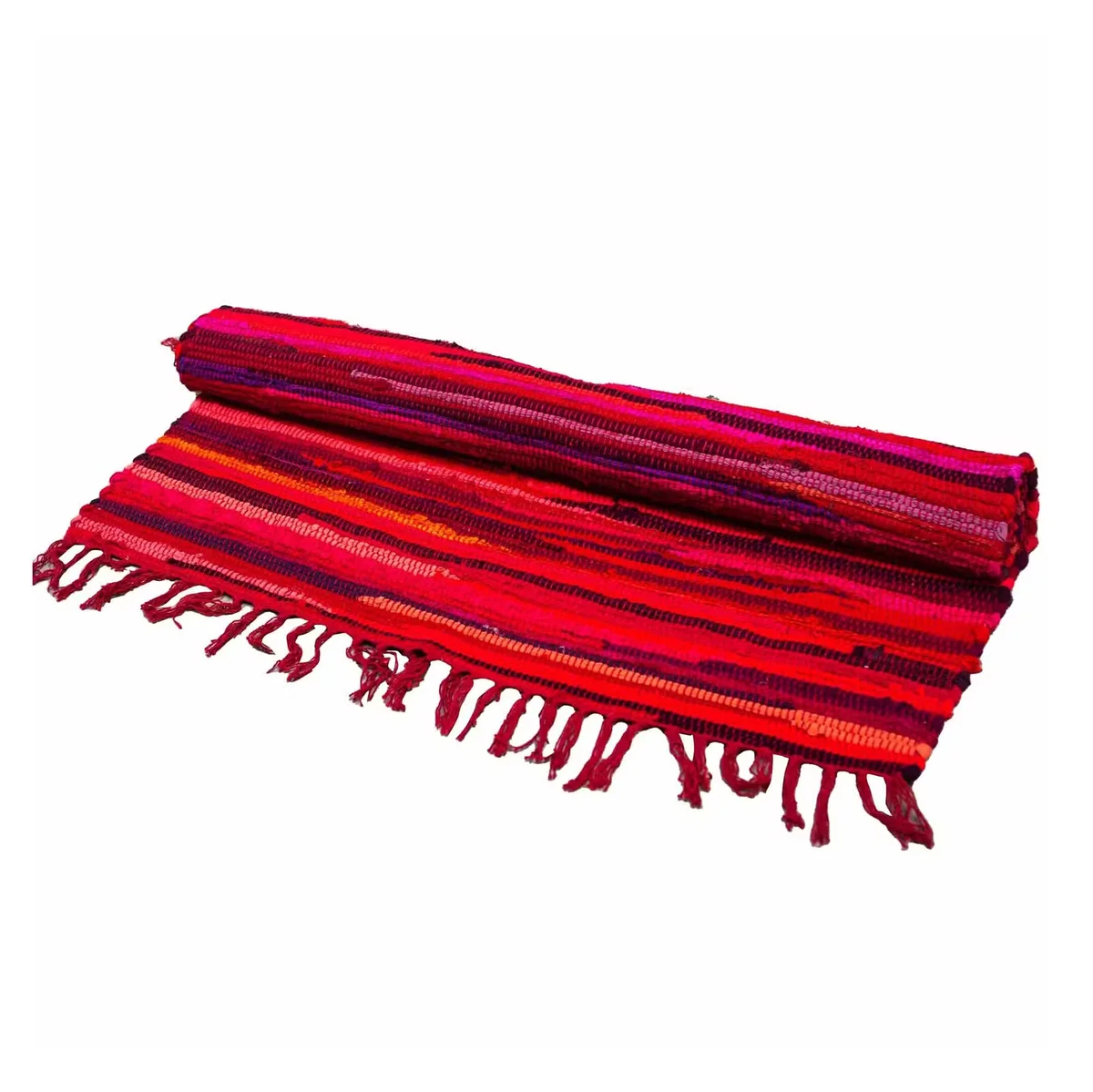 Large 150x90cm rag rug in vibrant shocking pinks, showcasing premium quality fabric and weave details