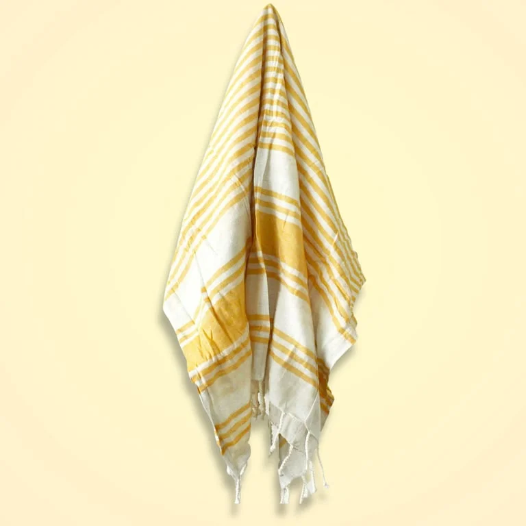 Hamman towel in sunrise yellow, 90x170cm soft bath towel folded on a hanger