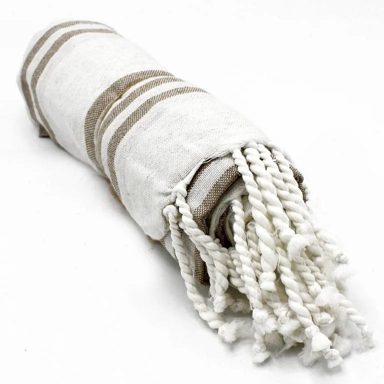 Hammam spa bath towel in sand colour, 90x170cm, soft plush fabric on display.