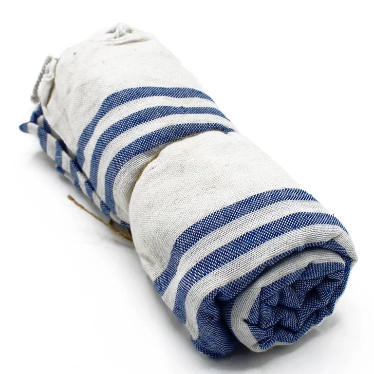 Hamman spa towel in ocean blue, 90x170cm, plush towel displayed on towel rack.